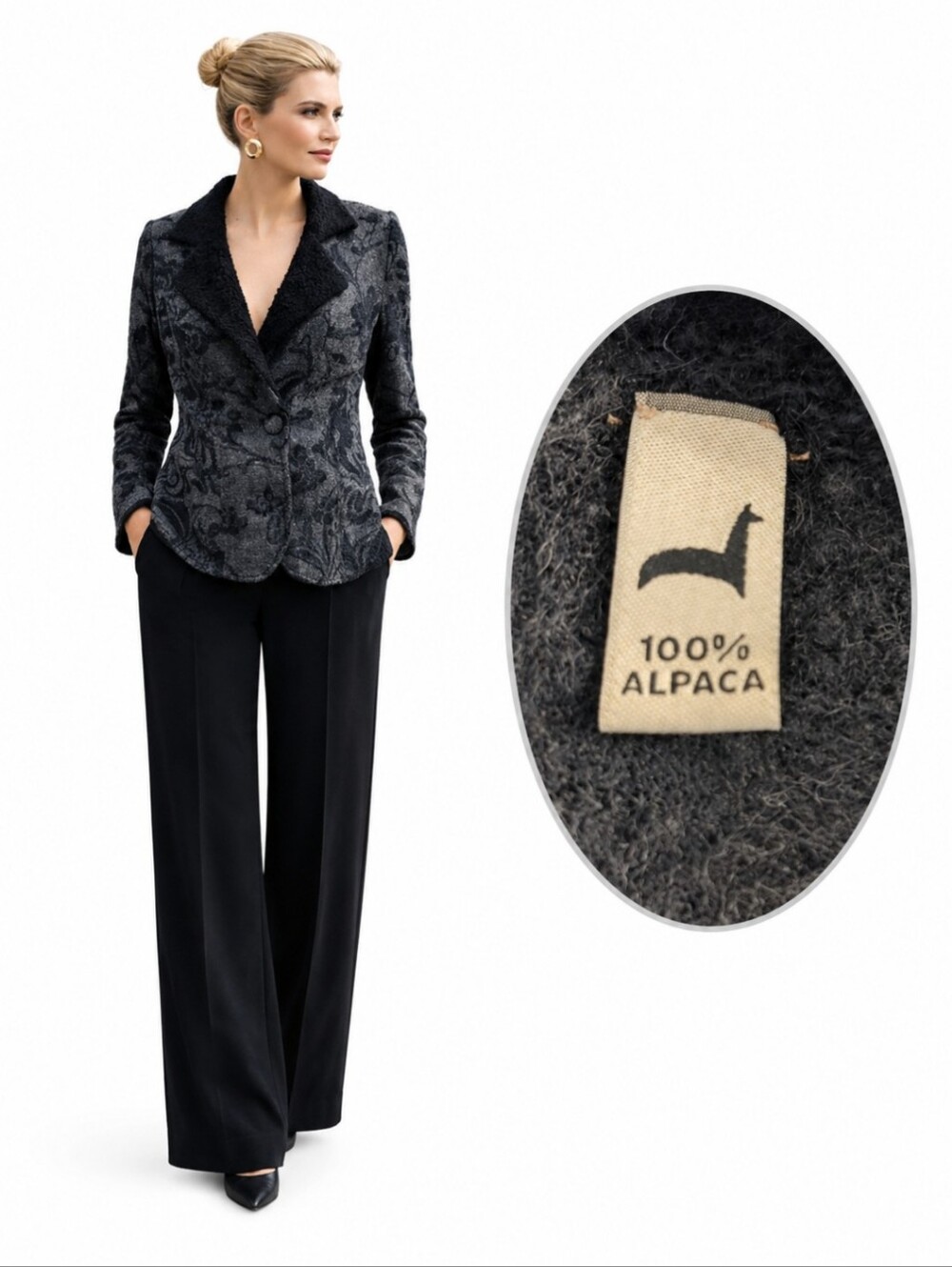 Peruvian 100% Alpaca Textured Old Money Gray/Black Textured Cardigan Blazer Sz L
